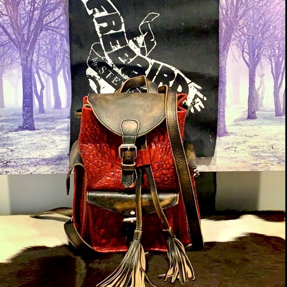 FREEBIRD BY STEVEN Brett Red Crocodile Backpack - Picture 12 of 15